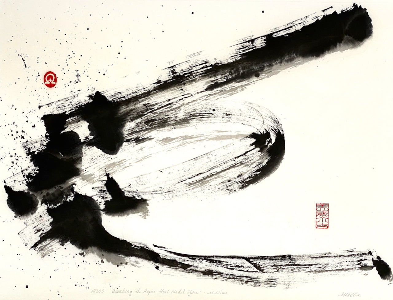 Black on white sumi e abstract painting "What is Holding You" by Marilyn Wells based on a poem by Mary Oliver