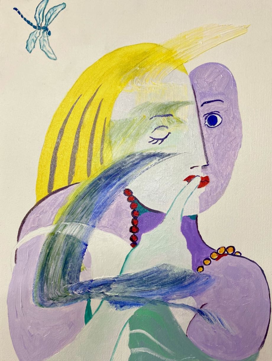 dragonfly, woman and dragonfly, secrets, abstract oil, feminine art, woman art, dragonfly meaning