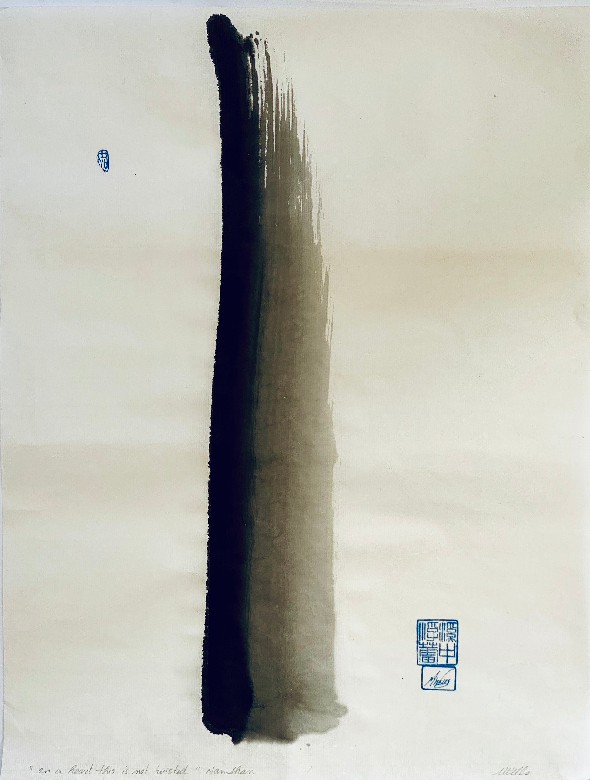 Abstract Sumi e, Black Ink on White Mulberrry Paper, "A Heart That Is Not Twisted" by Marilyn Wells