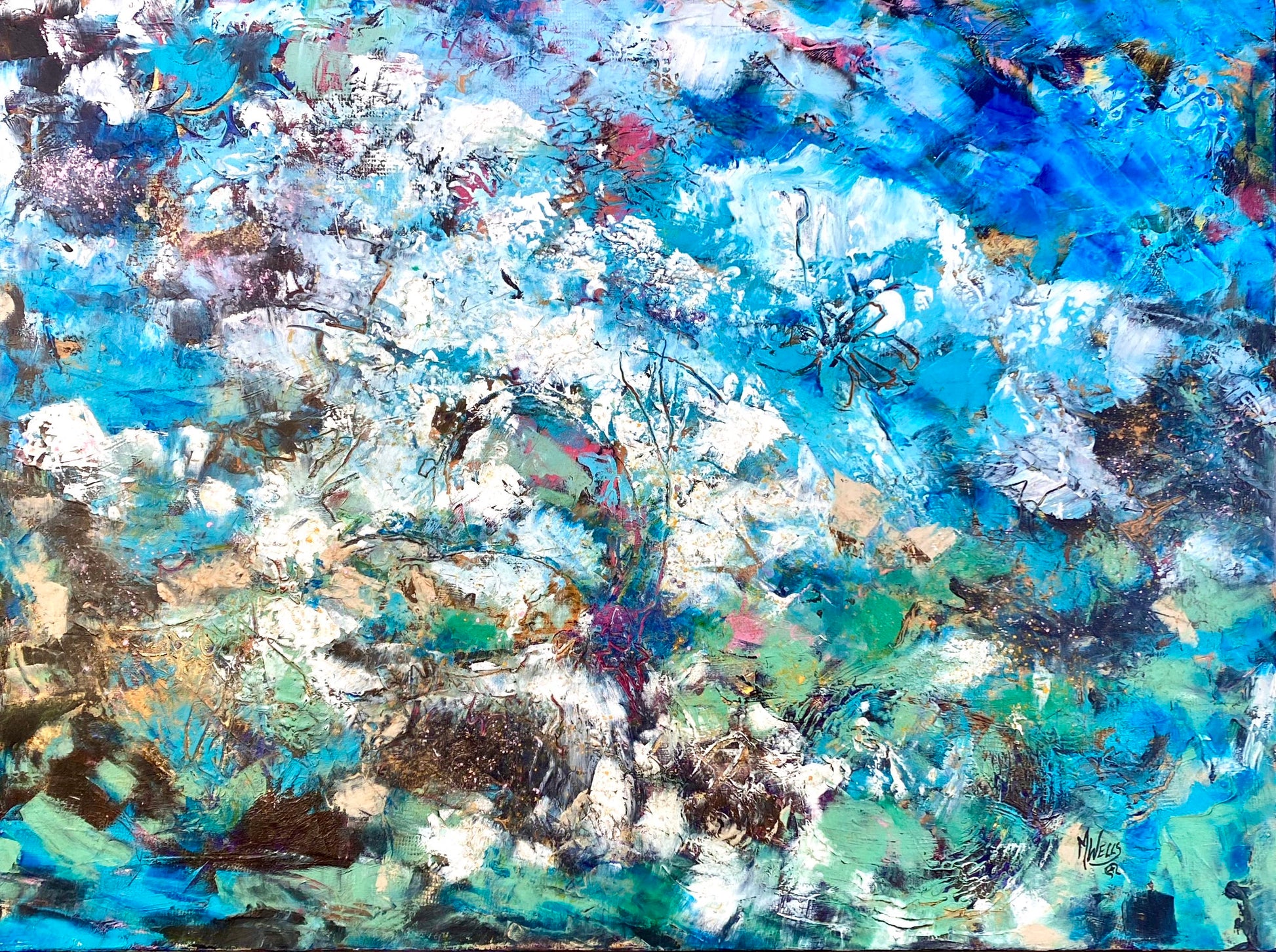 Oil & Cold Wax Painting Original "Headlong Water & Perpetual Sand - Mother Earth 3" by Marilyn Wells