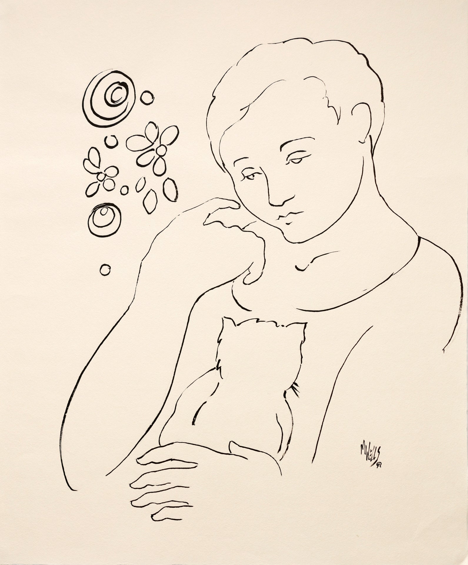 Original Line Drawing “My Forever Friend” 20" x 16.5" Ltd Ed. by Marilyn Wells