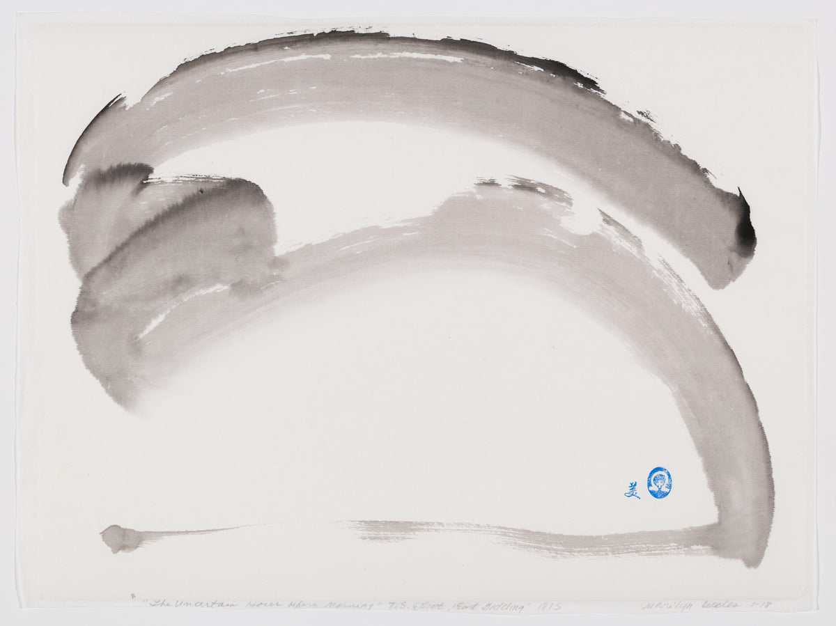 "Uncertain Hour" abstract sumi e Original by Marilyn Wells, ink on paper, matted and framed.