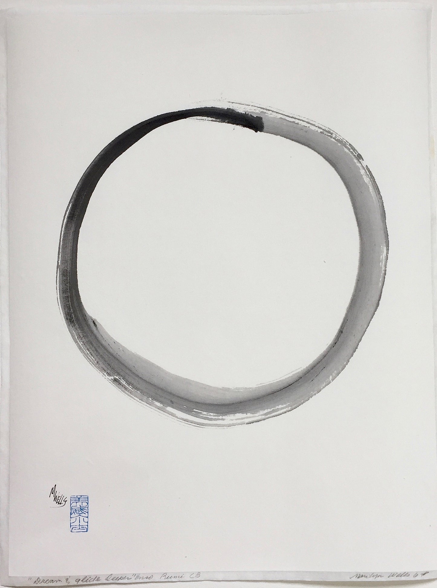 Abstract sumi e Original “Dream and Glide Deeper-Enso” by Marilyn Wells