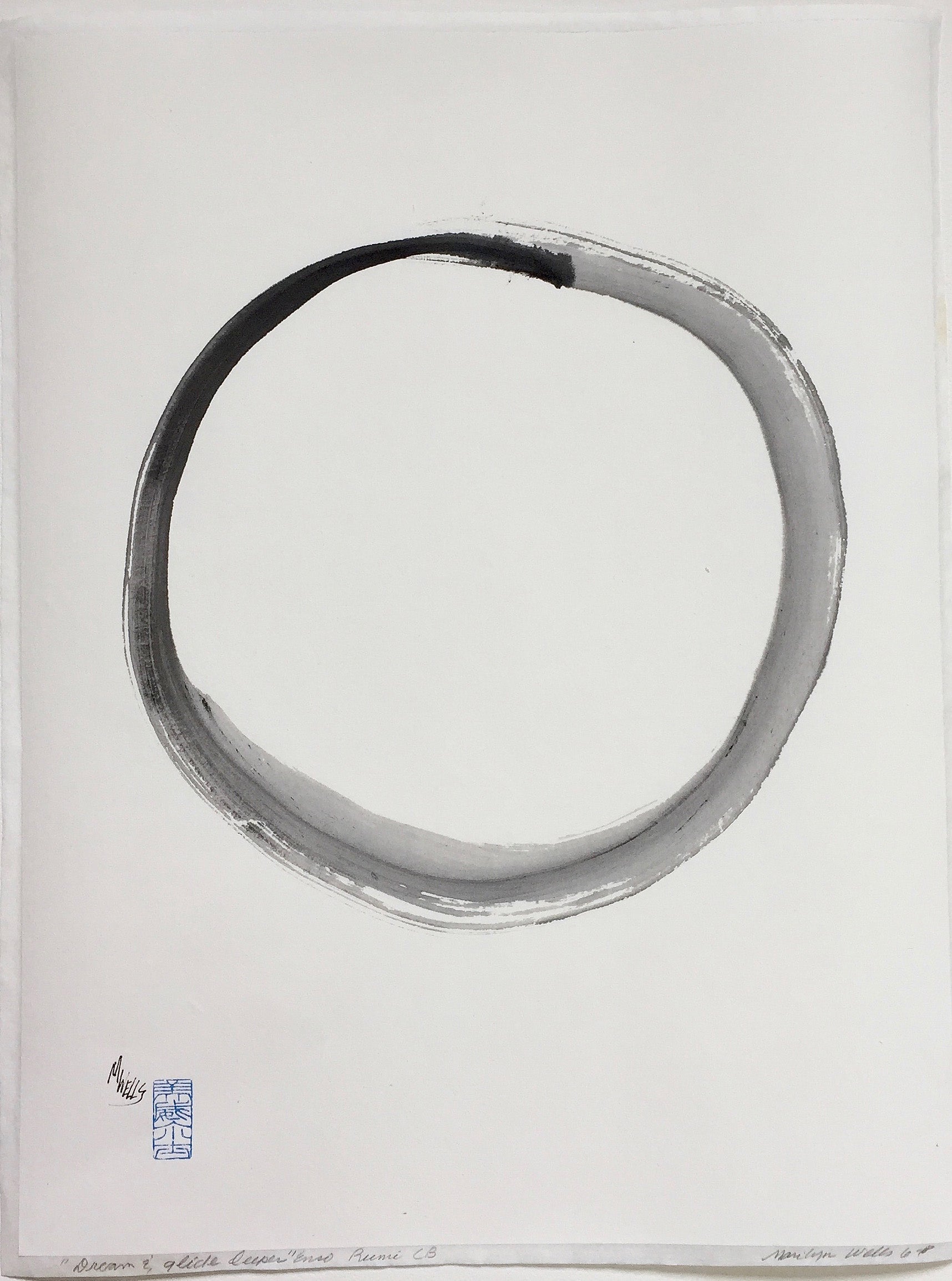 Abstract sumi e Original “Dream and Glide Deeper-Enso” by Marilyn Wells