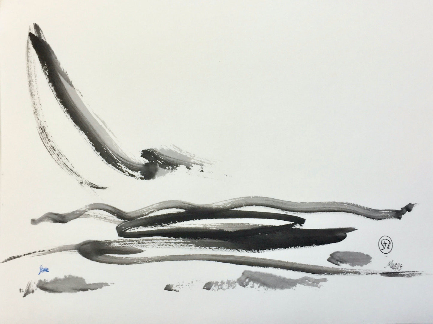 “The Pearl on the Bottom” by Marilyn Wells, Zen Abstract sumi e Print