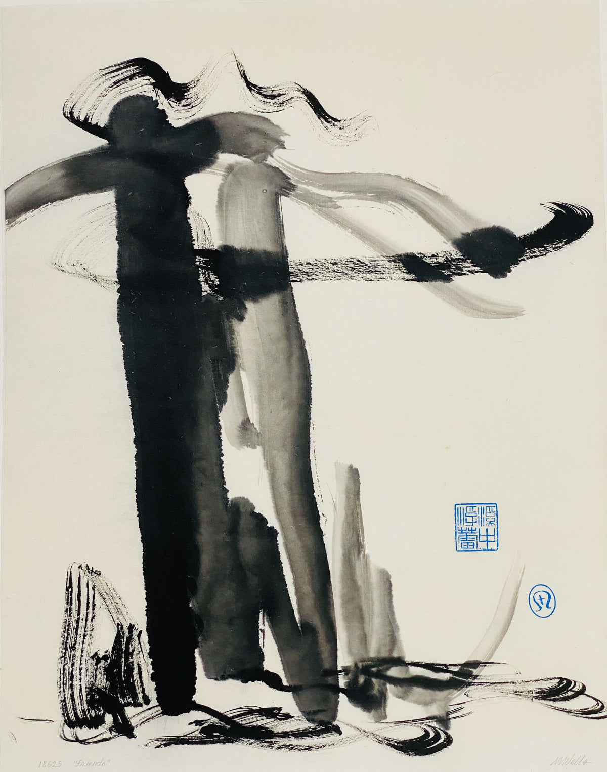 Abstract sumi e Original “Friends” by Marilyn Wells