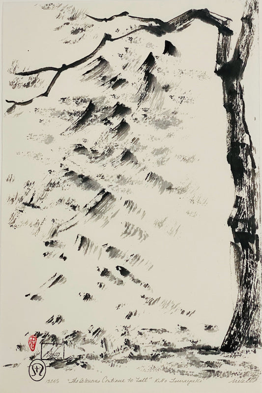 "The Blossoms Continue to Fall" by Marilyn Wells, Abstract sumi e Original 