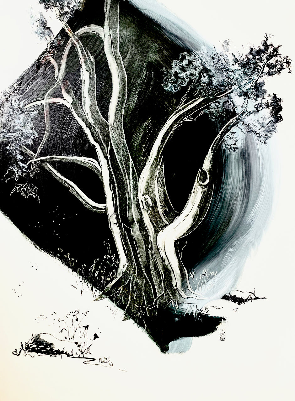"The House of Our Lives" sumi oil painting by Marilyn Wells 